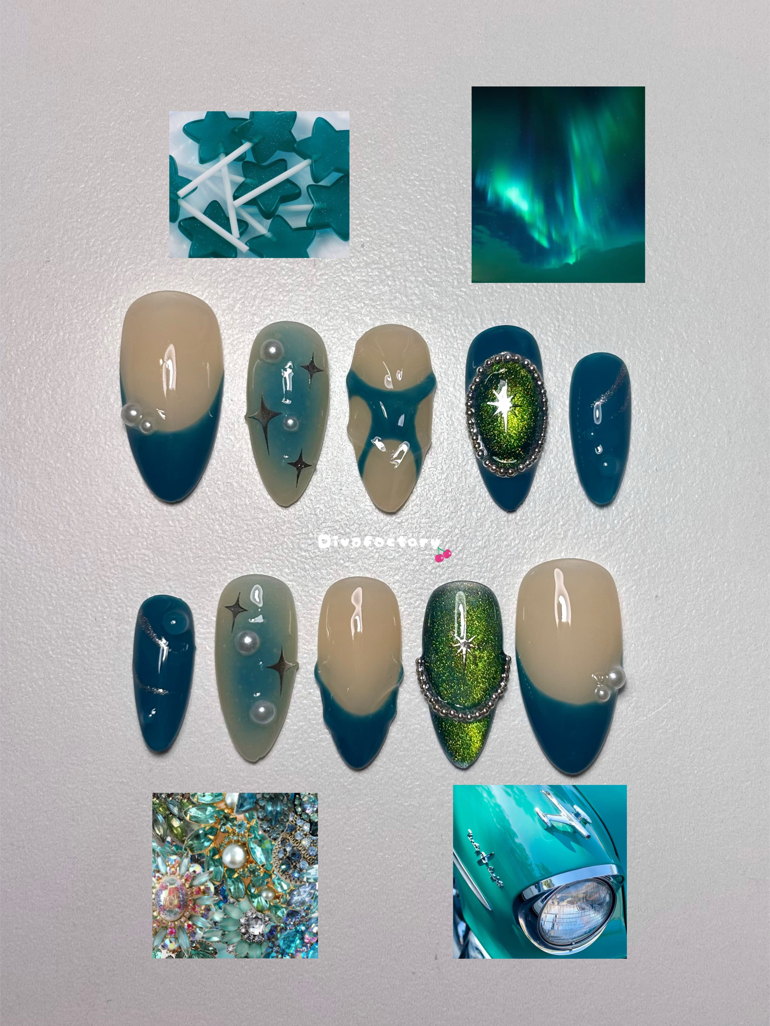 Teal Aurora - Press on nails